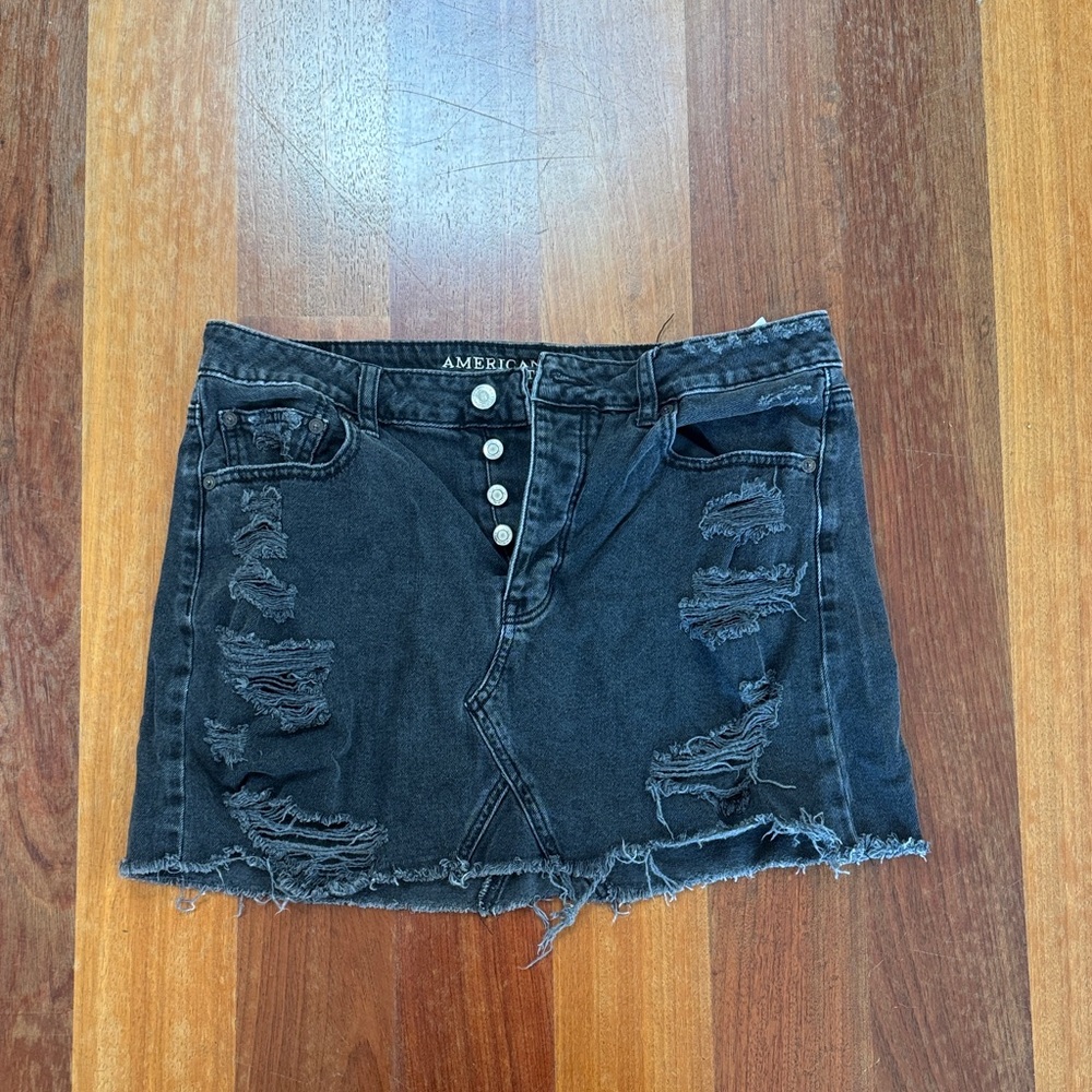 American Eagle Outfitters Black Distressed Denim Skirt